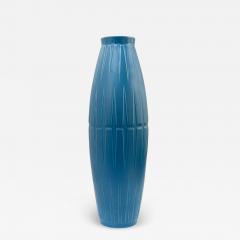  Bo Fajans BO FAJANS TALL BLUE CERAMIC VASE WITH GEOMETRIC PATTERN IN RELIEF SWEDEN 1940 - 3602917