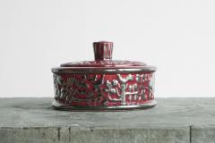  Boch Fr res Keramis Co Boch Fr res Keramis Pink Lidded Bowl with Silver Glazed Flowers and Butterflies - 4608382