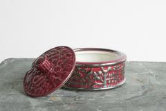  Boch Fr res Keramis Co Boch Fr res Keramis Pink Lidded Bowl with Silver Glazed Flowers and Butterflies - 4608391