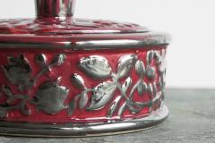  Boch Fr res Keramis Co Boch Fr res Keramis Pink Lidded Bowl with Silver Glazed Flowers and Butterflies - 4608396