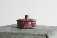  Boch Fr res Keramis Co Boch Fr res Keramis Pink Lidded Bowl with Silver Glazed Flowers and Butterflies - 4608460