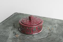  Boch Fr res Keramis Co Boch Fr res Keramis Pink Lidded Bowl with Silver Glazed Flowers and Butterflies - 4608461