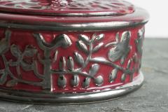  Boch Fr res Keramis Co Boch Fr res Keramis Pink Lidded Bowl with Silver Glazed Flowers and Butterflies - 4608462