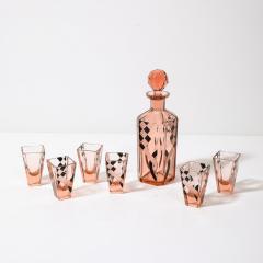  Bohemia Crystal Art Deco Bohemia Glass Cubist Decanter Set in Smoked Rose W Diamond Patterning - 3819397