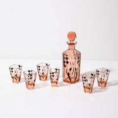  Bohemia Crystal Art Deco Bohemia Glass Cubist Decanter Set in Smoked Rose W Diamond Patterning - 3819402