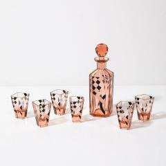  Bohemia Crystal Art Deco Bohemia Glass Cubist Decanter Set in Smoked Rose W Diamond Patterning - 3819448