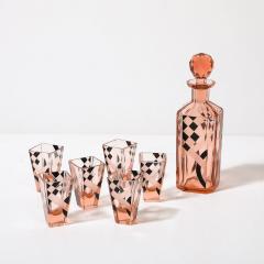  Bohemia Crystal Art Deco Bohemia Glass Cubist Decanter Set in Smoked Rose W Diamond Patterning - 3819449