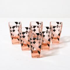  Bohemia Crystal Art Deco Bohemia Glass Cubist Decanter Set in Smoked Rose W Diamond Patterning - 3819450