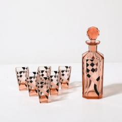  Bohemia Crystal Art Deco Bohemia Glass Cubist Decanter Set in Smoked Rose W Diamond Patterning - 3819452