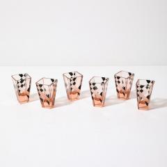  Bohemia Crystal Art Deco Bohemia Glass Cubist Decanter Set in Smoked Rose W Diamond Patterning - 3819462