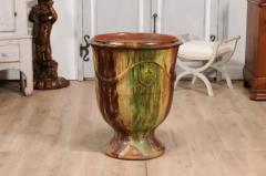  Boisset Large French Boisset Anduze Jar with Brown Green Glaze and Swags 21st Century - 3601958