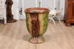  Boisset Large French Boisset Anduze Jar with Brown Green Glaze and Swags 21st Century - 3602031