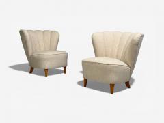 Boman OY Carl Johan Boman Easy Chairs Beige Linen Wood Finland 1950s - 4477833
