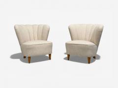 Boman OY Carl Johan Boman Easy Chairs Beige Linen Wood Finland 1950s - 4477835