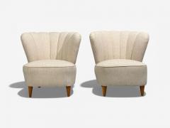 Boman OY Carl Johan Boman Easy Chairs Beige Linen Wood Finland 1950s - 4477837