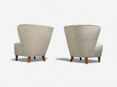  Boman OY Carl Johan Boman Easy Chairs Beige Linen Wood Finland 1950s - 4477842