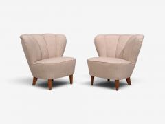 Boman OY Carl Johan Boman Lounge Chairs Beige Linen Wood Finland 1950s - 4795539