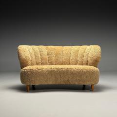  Boman OY Carl Johan Boman Mid Century Modern Curved Sofa Sheepskin Finland 1940s - 3956139