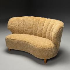  Boman OY Carl Johan Boman Mid Century Modern Curved Sofa Sheepskin Finland 1940s - 3956140