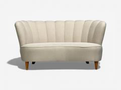  Boman OY Carl Johan Boman Settee Beige Linen Wood Finland 1950s - 4477912