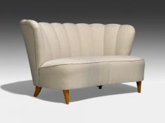  Boman OY Carl Johan Boman Settee Beige Linen Wood Finland 1950s - 4477913