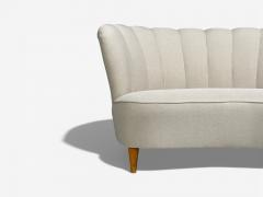  Boman OY Carl Johan Boman Settee Beige Linen Wood Finland 1950s - 4477915
