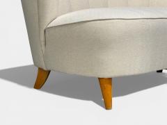  Boman OY Carl Johan Boman Settee Beige Linen Wood Finland 1950s - 4477917