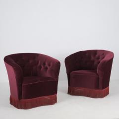  Boman OY Pair of Finnish Design Curved Armchairs in Red Velvet Attr to Boman Circa 1940s - 4600268
