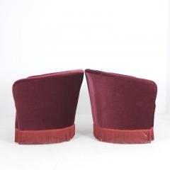  Boman OY Pair of Finnish Design Curved Armchairs in Red Velvet Attr to Boman Circa 1940s - 4600270