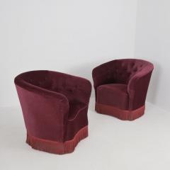  Boman OY Pair of Finnish Design Curved Armchairs in Red Velvet Attr to Boman Circa 1940s - 4600274