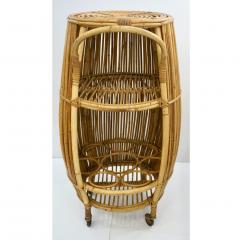  Bonacina Bonacina 1950 Italian Mid Century Modern Natural Rattan Cylindrical Bar Trolley - 1332784