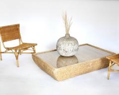  Bonacina ITALIAN RAFFIA AND GLASS TOP COFFEE TABLE ATTRIBUTED TO BONACINA C1970 - 3651282