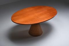  Bonacina Italian Design Oval Mid Century Modern Dining Table on a Rattan Base 1970s - 2038944