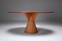  Bonacina Italian Design Oval Mid Century Modern Dining Table on a Rattan Base 1970s - 2038949
