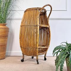  Bonacina Mid Century Italian Bamboo Barrel Bar Cart by Bonacina - 3524443