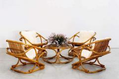  Bonacina SET OF 4 BONACINA SQUARE RATTAN CHAIRS AND TABLE - 1323540