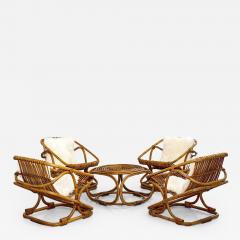 Bonacina SET OF 4 BONACINA SQUARE RATTAN CHAIRS AND TABLE - 1324543