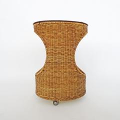  Bonacina Splendid Italian 1950s Wicker and Teak Circular Bar Cart - 2964443