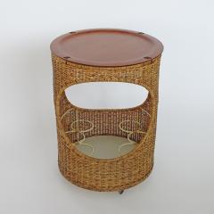  Bonacina Splendid Italian 1950s Wicker and Teak Circular Bar Cart - 2964448