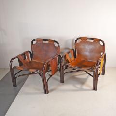  Bonacina Tito Agnoli pair bamboo cane armchairs 1960s - 3990164