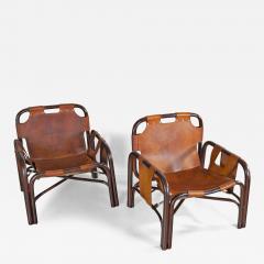  Bonacina Tito Agnoli pair bamboo cane armchairs 1960s - 3992535