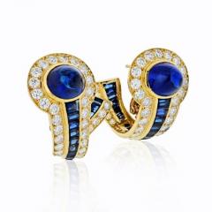  Boucheron BOUCHERON 18K YELLOW GOLD CABOCHON SAPPHIRES AND DIAMOND EARRINGS - 1828629