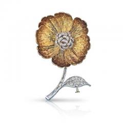  Boucheron BOUCHERON PLATINUM 18K YELLOW GOLD FLOWER DIAMOND BROOCH - 1828615