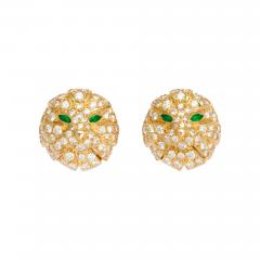  Boucheron Diamond and Emerald Cat Earrings in 18K Gold by Boucheron Circa 1980s - 79159