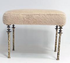  Bourgeois Boheme Atelier Pair of Shearling Sorgue Stools Gold bronze legs by Bourgeois Boheme Atelier - 4179072