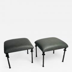  Bourgeois Boheme Atelier Pair of Sorgue Stools Anthracite Ostrich Leather Cushions - 2225240