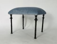  Bourgeois Boheme Atelier Pair of Sorgue Stools Blue Mohair Fabric - 2038805