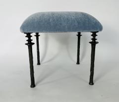  Bourgeois Boheme Atelier Pair of Sorgue Stools Blue Mohair Fabric - 2038806