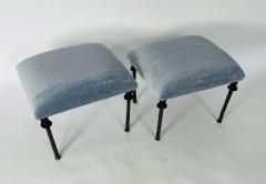  Bourgeois Boheme Atelier Pair of Sorgue Stools Blue Mohair Fabric - 2038807