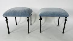  Bourgeois Boheme Atelier Pair of Sorgue Stools Blue Mohair Fabric - 2038808